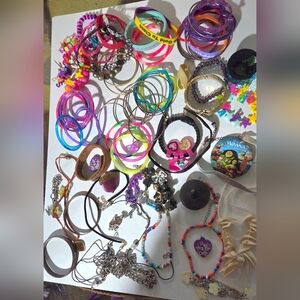 Little Girls Jewelry Lot 61 Bracelets, Necklaces Rings And More